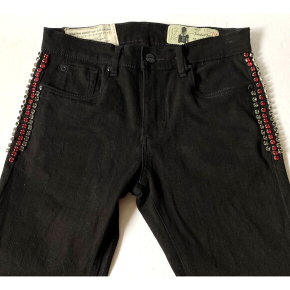 Industrial Indigo Jeans Mens W 32 x L 32 Black Denim Rhinestones Straight NWOT - Picture 2 of 16